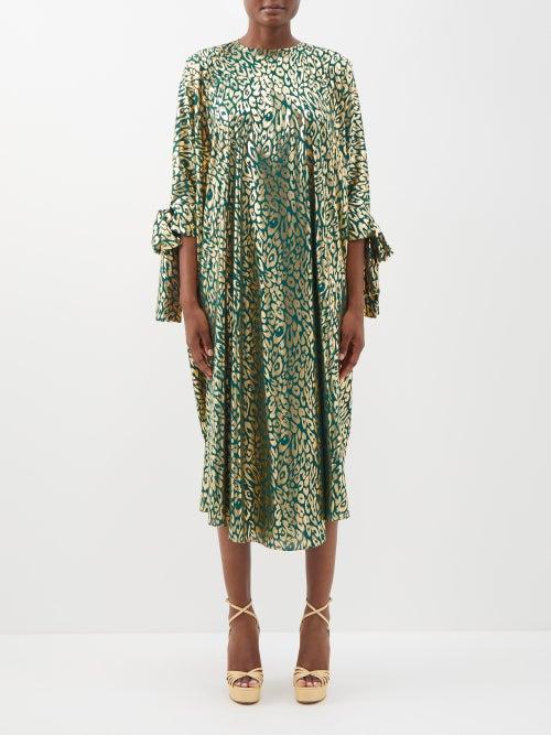 Halpern - Leopard-lam Kaftan Dress - Womens - Green Gold