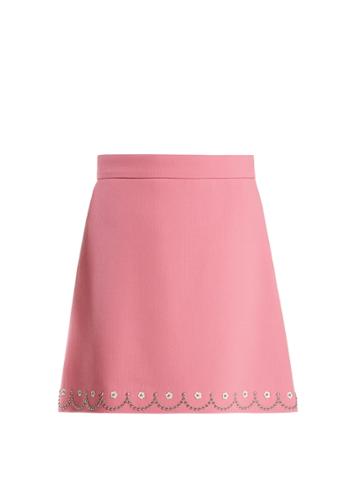 Miu Miu Floral Stud-embellished Wool-crepe Mini Skirt