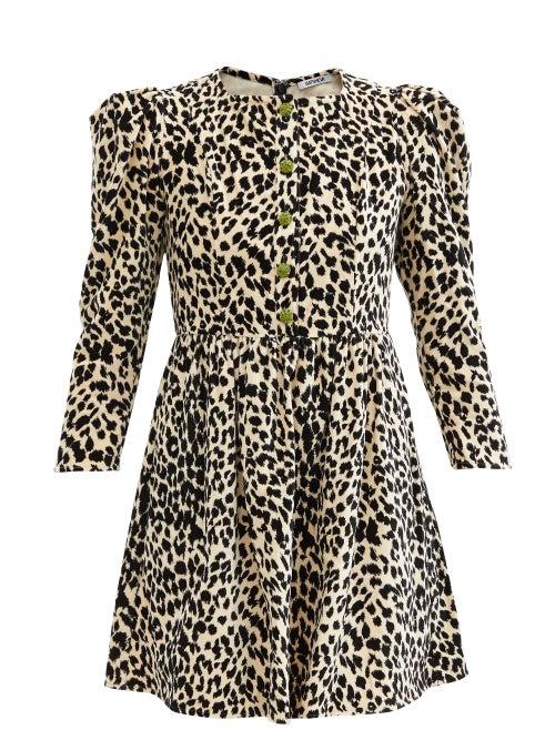 Matchesfashion.com Batsheva - Crystal-button Leopard-print Velvet Mini Dress - Womens - Animal