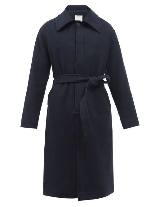 Le17septembre Homme - Single-breasted Belted Wool-blend Overcoat - Mens - Navy