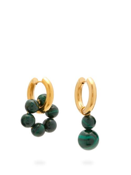 Matchesfashion.com Timeless Pearly - Mismatched Amazonite Gold-plated Hoop Earrings - Womens - Green Gold