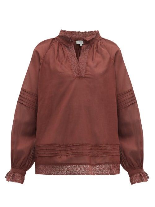 Matchesfashion.com Sea - Viola Lace Trimmed Cotton Voile Blouse - Womens - Burgundy