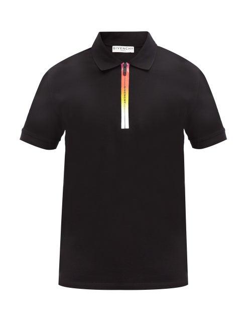 Matchesfashion.com Givenchy - Ombr-zipped Cotton-piqu Polo Shirt - Mens - Black