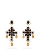 Matchesfashion.com Dolce & Gabbana - Cross Crystal-embellished Filigree Clip Earrings - Womens - Black