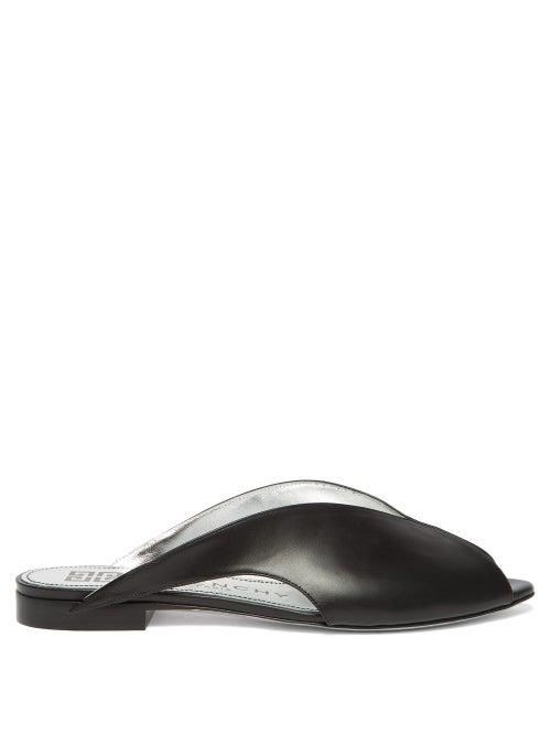 Matchesfashion.com Givenchy - Winged Peep Toe Leather Slides - Womens - Black