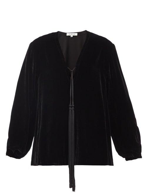 Matchesfashion.com Fil De Vie - Essaouira Tasselled Velvet Blouse - Womens - Black