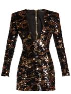 Balmain Deep V-neck Sequin Mini Dress