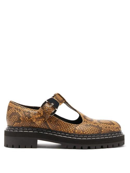 Matchesfashion.com Proenza Schouler - Combat Tread-sole Python-print Leather Loafers - Womens - Beige Multi