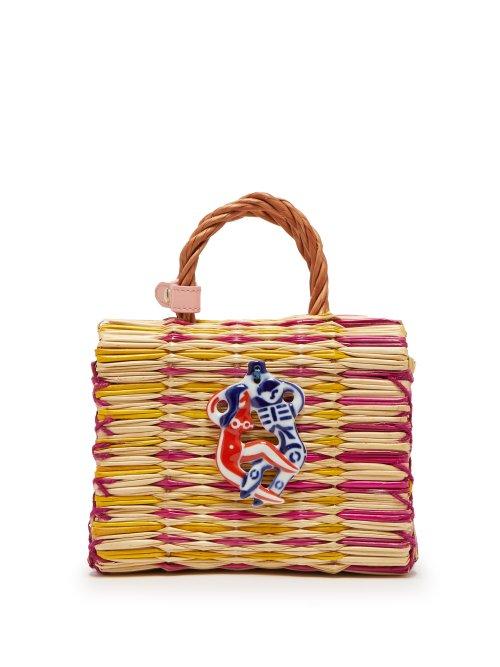 Matchesfashion.com Heimat Atlantica - Mayte Ceramic Charm Straw Bag - Womens - Pink Multi