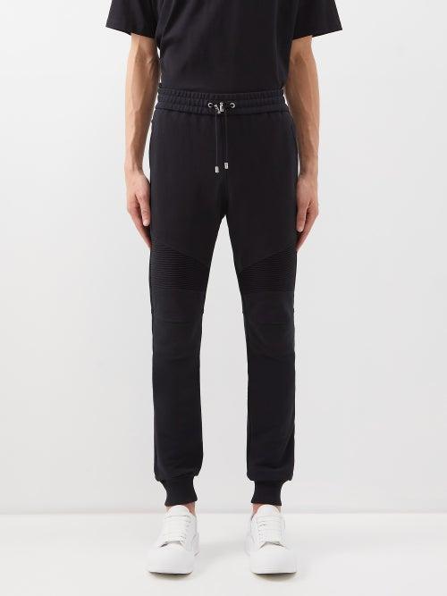 Balmain - Logo-print Organic Cotton-jersey Track Pants - Mens - Black Silver