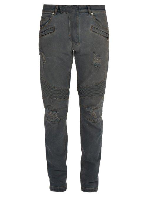 Matchesfashion.com Balmain - Distressed Slim Fit Jeans - Mens - Grey