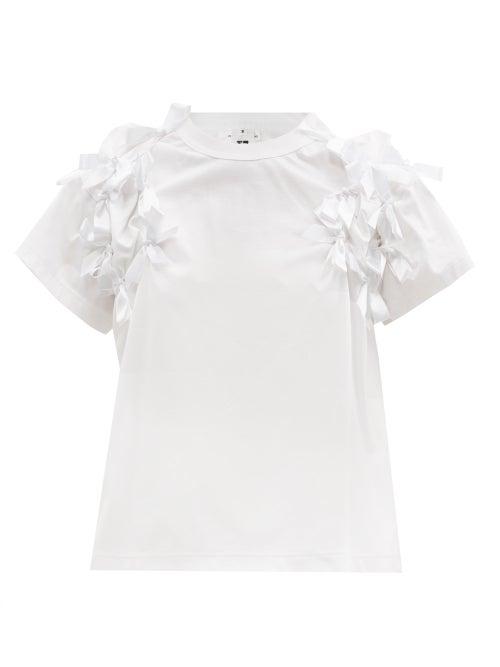 Matchesfashion.com Noir Kei Ninomiya - Bow-trimmed Cotton-jersey T-shirt - Womens - White