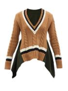 Sacai - V-neck Draped Cable-knit Wool Sweater - Womens - Khaki Multi