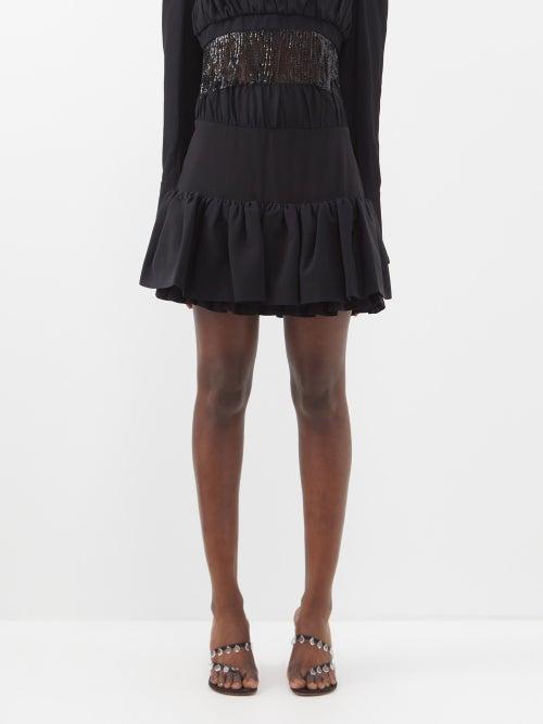 Paco Rabanne - Ruffled Crepe Mini Skirt - Womens - Black
