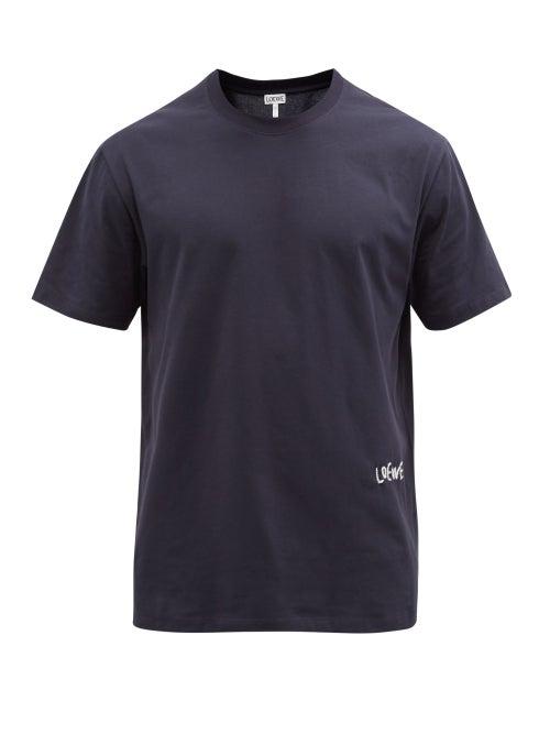 Mens Rtw Loewe - Loewe Logo-embroidered Cotton-jersey T-shirt - Mens - Navy
