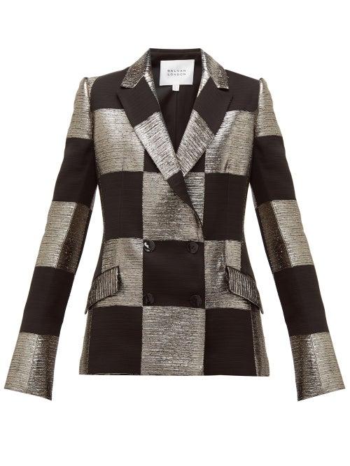 Matchesfashion.com Galvan - Ziggy Checked Double Breasted Lam Blazer - Womens - Black Gold