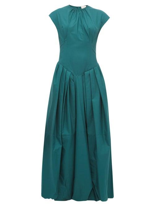 Matchesfashion.com Khaite - Rita Puffed Skirt Cotton Twill Maxi Dress - Womens - Green