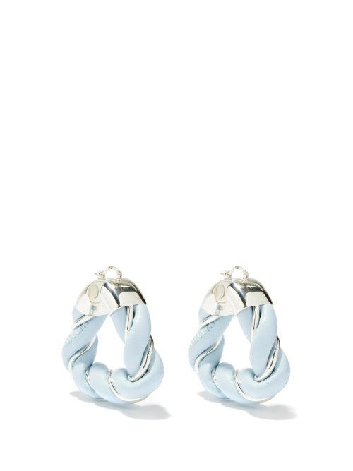 Matchesfashion.com Bottega Veneta - Leather & Sterling-silver Triangle Hoop Earrings - Womens - Blue