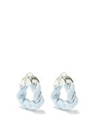 Matchesfashion.com Bottega Veneta - Leather & Sterling-silver Triangle Hoop Earrings - Womens - Blue