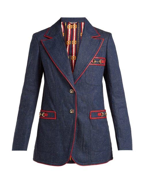 Matchesfashion.com Gucci - Wrinkled Denim Blazer - Womens - Dark Blue