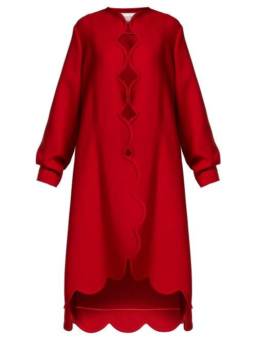 Matchesfashion.com Valentino - Scalloped Edge Wool Crepe Coat - Womens - Red