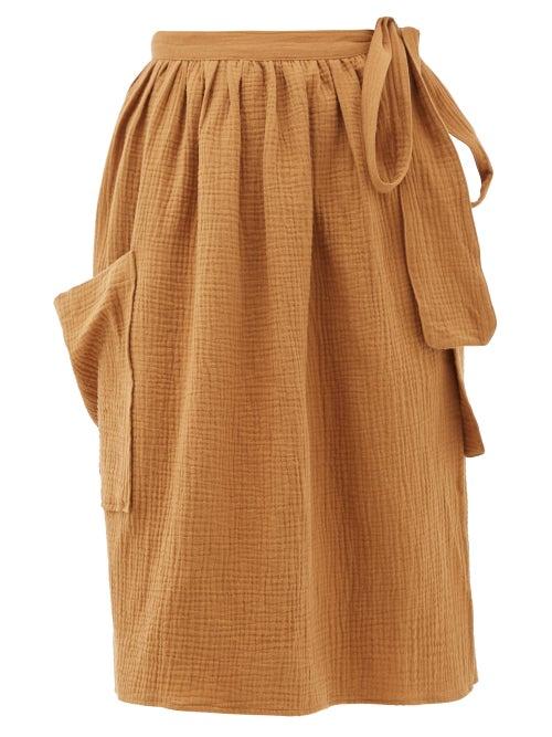 Matchesfashion.com Loup Charmant - Tofo Patch-pocket Cotton-gauze Wrap Skirt - Womens - Tan