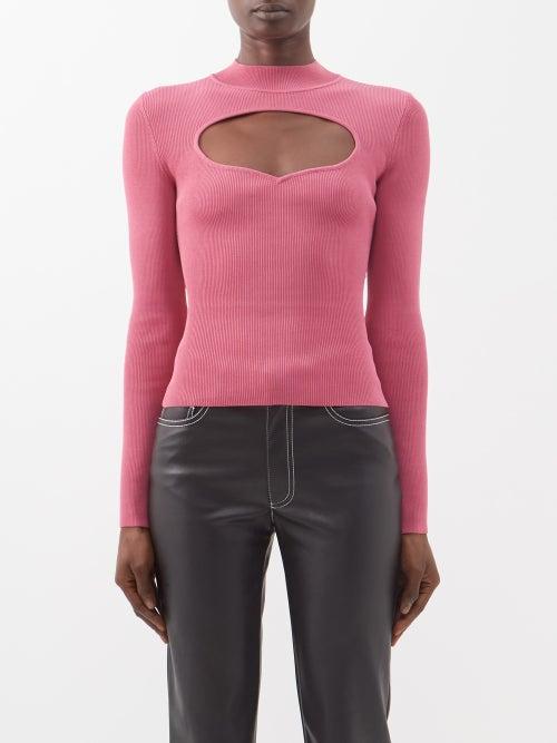Staud - Clara Cutout Ribbed-knit Jersey Top - Womens - Pink