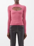Staud - Clara Cutout Ribbed-knit Jersey Top - Womens - Pink