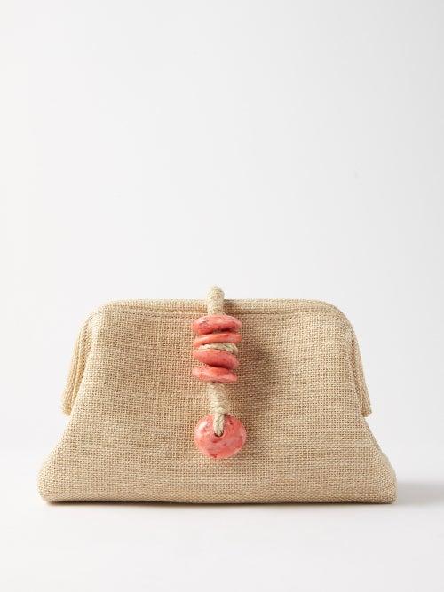 Serena Uziyel - Petra Linen And Jute Clutch - Womens - Beige Multi