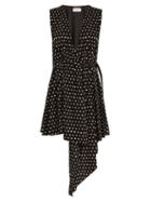 Matchesfashion.com Saint Laurent - Tie Neck Polka Dot Print Dress - Womens - Black White