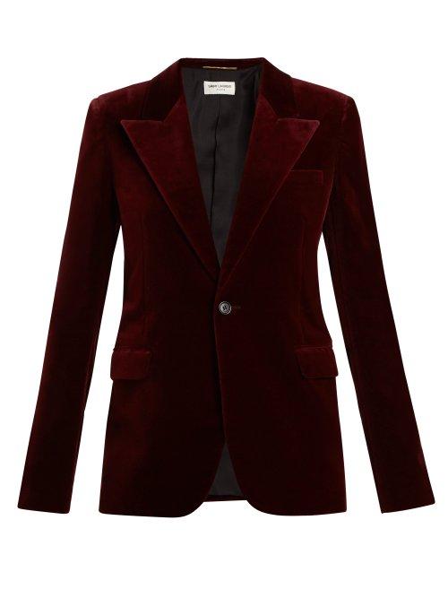 Matchesfashion.com Saint Laurent - Single Breasted Velvet Blazer - Womens - Burgundy