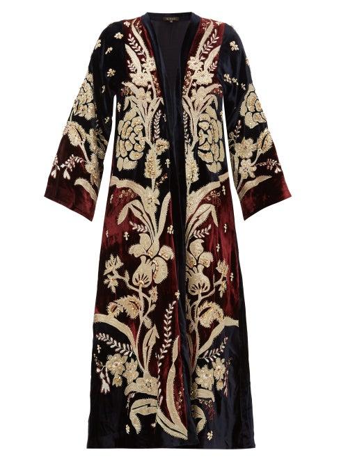 Matchesfashion.com Biyan - Holma Floral Appliqu Velvet Evening Coat - Womens - Burgundy Multi