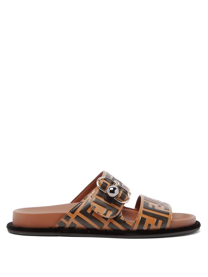 Fendi Logo-debossed Leather Slides