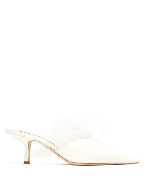 Matchesfashion.com Midnight 00 - Antoinette Tulle-trimmed Patent-leather Mules - Womens - White
