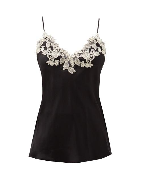 Ladies Lingerie La Perla - Maison Lace-trimmed Silk-charmeuse Camisole - Womens - Black
