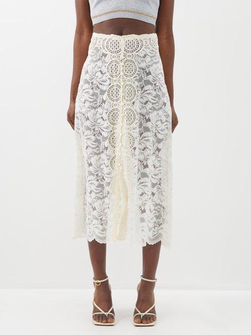 Paco Rabanne - High-waist Floral-lace Midi Skirt - Womens - Ivory