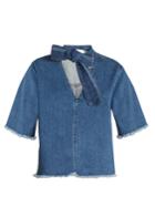 See By Chloé Tie-neck Frayed-edge Denim Top