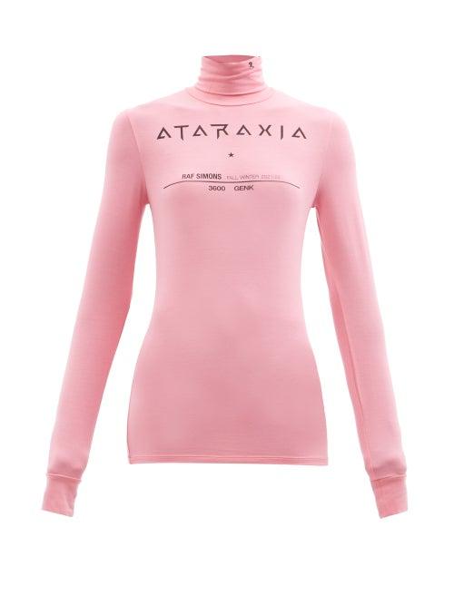 Raf Simons - Ataraxia-print Roll-neck Jersey Long-sleeved Top - Womens - Pink