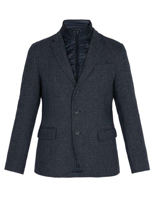 Matchesfashion.com Herno - Frosted Wool Blend Jacket With Quilted Insert - Mens - Navy