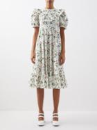 Batsheva - May Strawberry-print Cotton-poplin Dress - Womens - White Multi