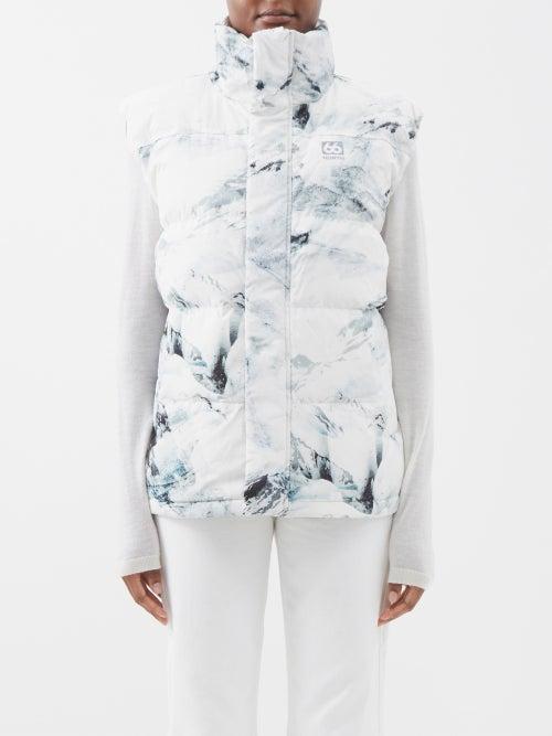 66 North - Dyngja Mountain-print Down Gilet - Womens - White/black