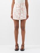 Ganni - Seaside-print Organic-cotton Denim Skirt - Womens - Pink White