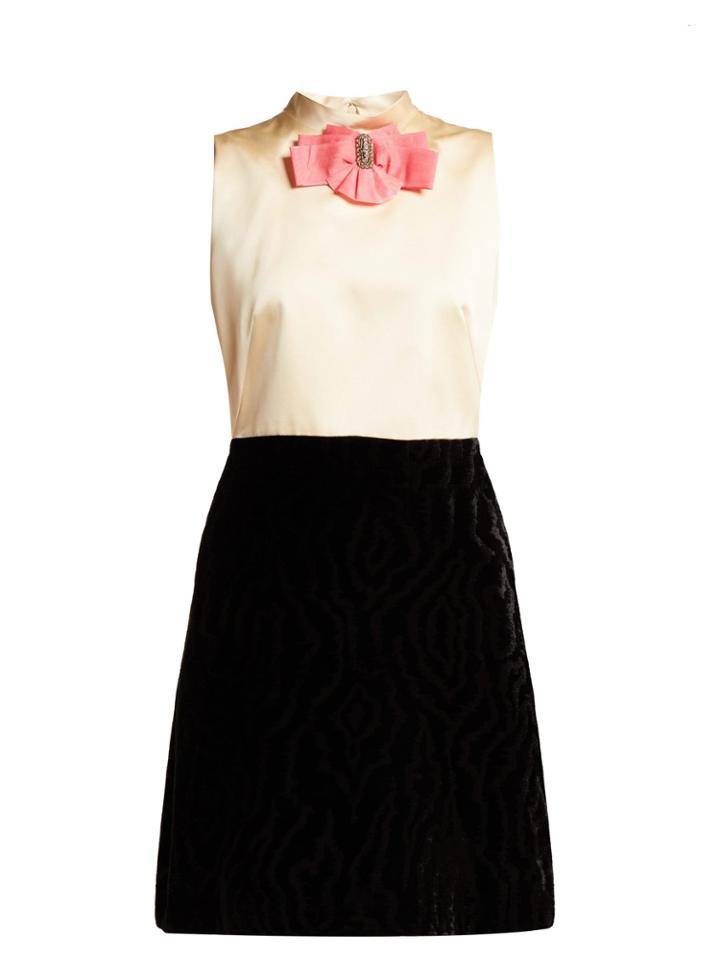 Gucci Contrast-panel Satin & Velvet Mini Dress
