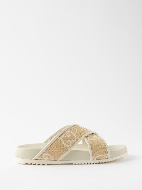 Gucci - Crossover-strap Faux-raffia And Leather Sandals - Womens - White
