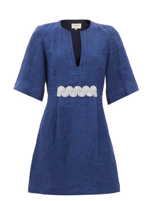 Zeus + Dione - Astos Embroidered Linen-blend Mini Dress - Womens - Navy