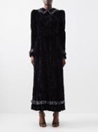 Batsheva - Ruth Ruffle-trimmed Crushed-velvet Midi Dress - Womens - Black