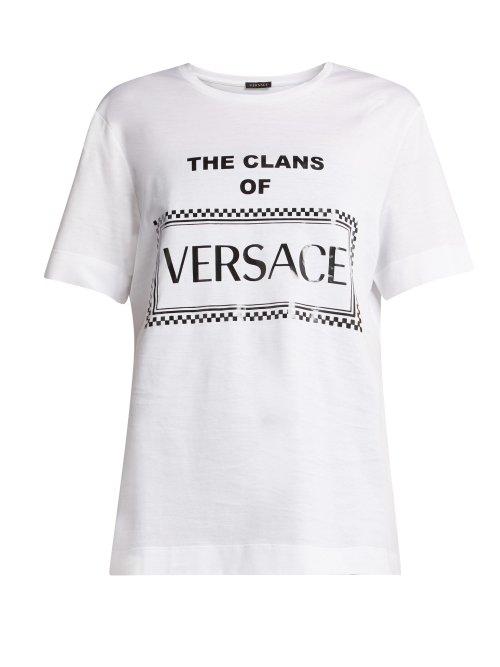 Matchesfashion.com Versace - Logo Print Cotton Jersey T Shirt - Womens - White
