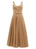 Matchesfashion.com Emilia Wickstead - Elita Sweetheart-neck Cady Midi Dress - Womens - Tan