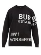Matchesfashion.com Burberry - Jacquard Text Merino Wool Blend Sweater - Mens - Black