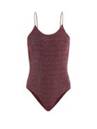 Matchesfashion.com Oseree - Lumire Metallic Glitter Swimsuit - Womens - Burgundy
